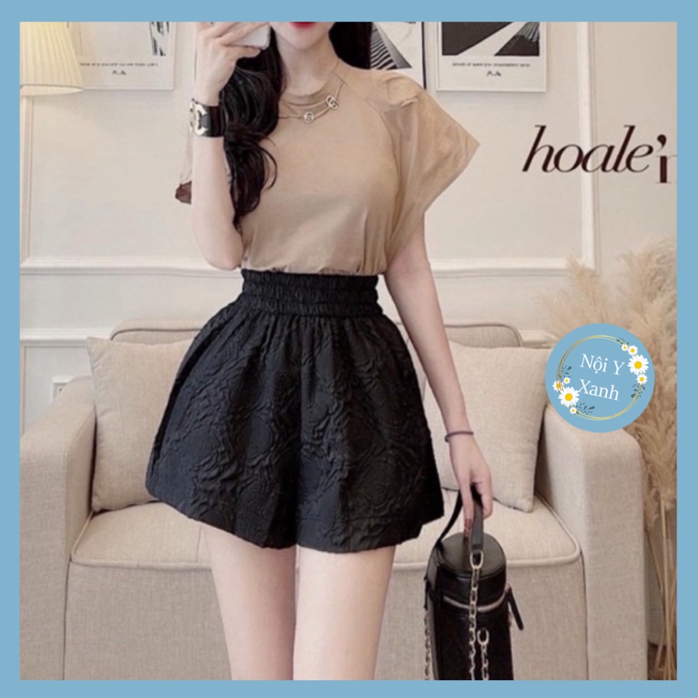 Quần short nữ hoa in nổi siêu hot mầu trắng, babydoll ulzzang mềm nội y xanh