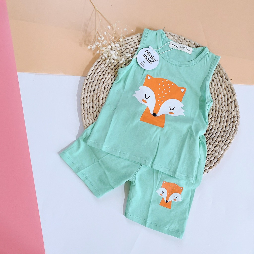 HÀNG MINKY MOM LOAỊ 1-Bộ thun lạnh ba lỗ cho bé trai bé gái con vật ngộ nghĩnh từ 8-20kg