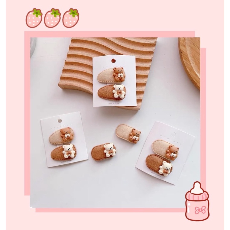 Set 2 kẹp gấu nâu 3,5cm cho bé tóc ít