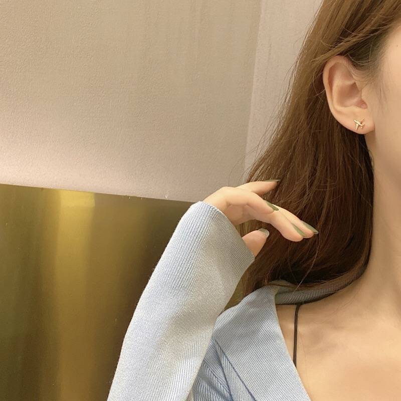 Bông tai có kim xỏ bằng bạc 925 phong cách Hàn Quốc trẻ trung