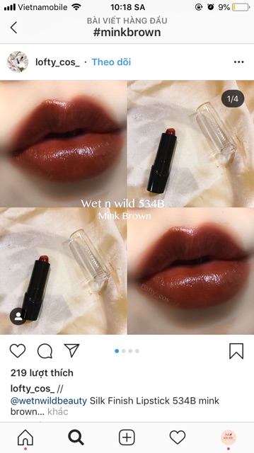 SON THỎI BÓNG WET N WILD SILKFINISH màu MINK BROWN (khách chú ý thân son có thể hơi xước do mềm, shop ko đổi trả) | BigBuy360 - bigbuy360.vn