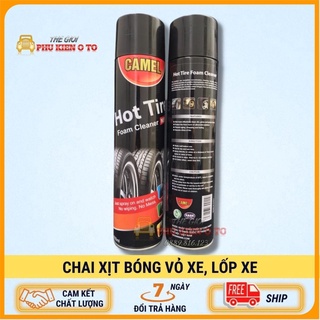 Chai xịt bóng lốp, dưỡng đen lốp ô tô CAMEL - Hot tire ( dạng bọt ) 650ml