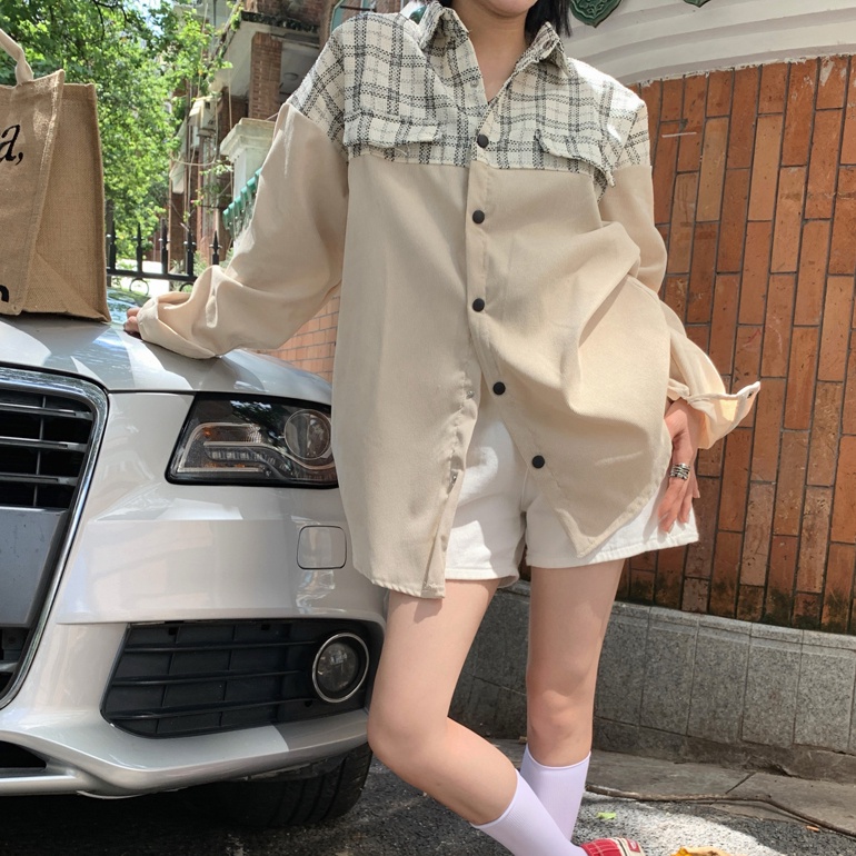 Áo sơ mi nữ SUXI dài tay cổ bẻ caro thời trang Hàn Quốc