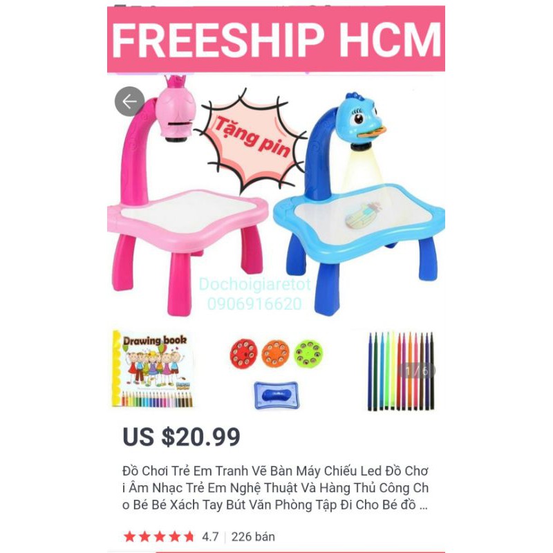 Máy chiếu học vẽ cho bé Freeship Bộ Đèn Bàn Máy Chiếu 3D Học Vẽ Cho Bé  3IN1 Có Đèn Nhạc, Chân Bàn Tặng Kèm Pin