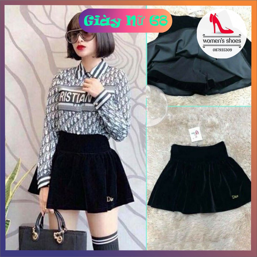 Chân Váy Nhung Trơn Đính Logo D.i.o.r..999.. Cao Cấp { Bán Sỉ }