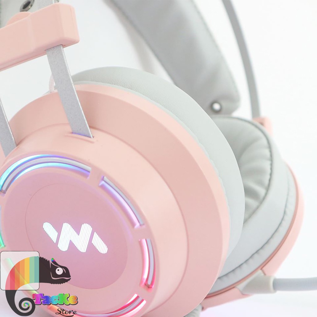 Tai nghe Game thủ màu Hồng có Mic WangMing 9800 USB 7.1 LEB I Gaming Headphone RGB LED 9800S Pink 7.1