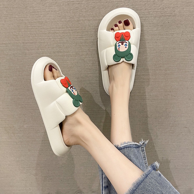 Dép chao nữ chất liệu EVA đế chống trơn trượt sticker gấu nâu, chú hề, nơ xanh ba màu  -