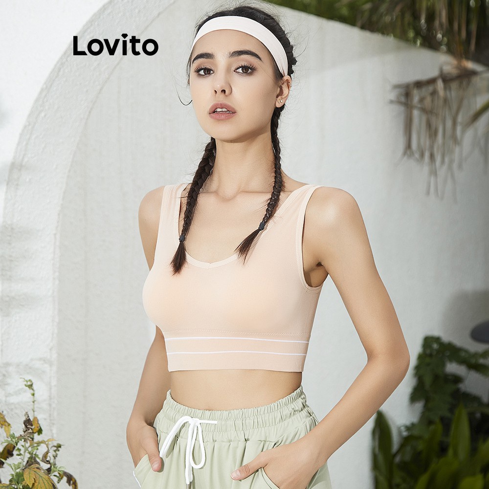 Áo ngực thể thao/ tập yoga Lovito màu trơn L02034 (Black/Nude/Red/Purple/White)