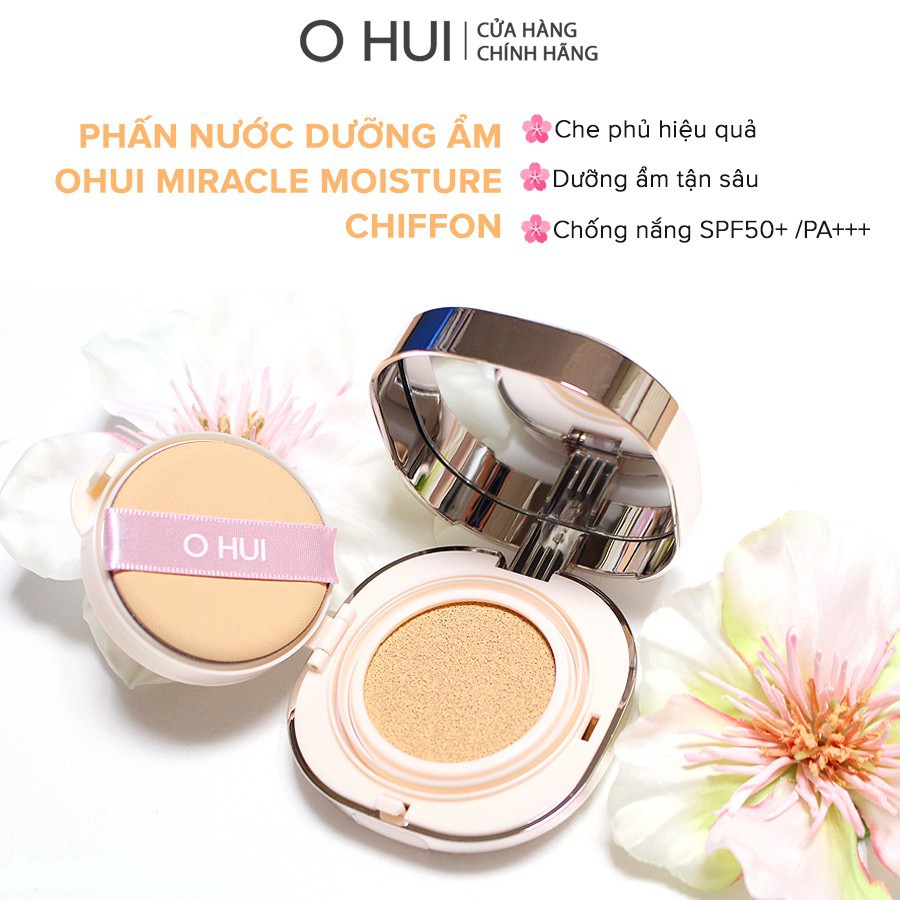 Phấn Nước Đa Năng Ohui Miracle Moisture Chiffon Cushion SPF50+/PA+++ (Hộp Chính + 2 Lõi) - Cho Làn Da Rạng Rỡ Tự Nhiên