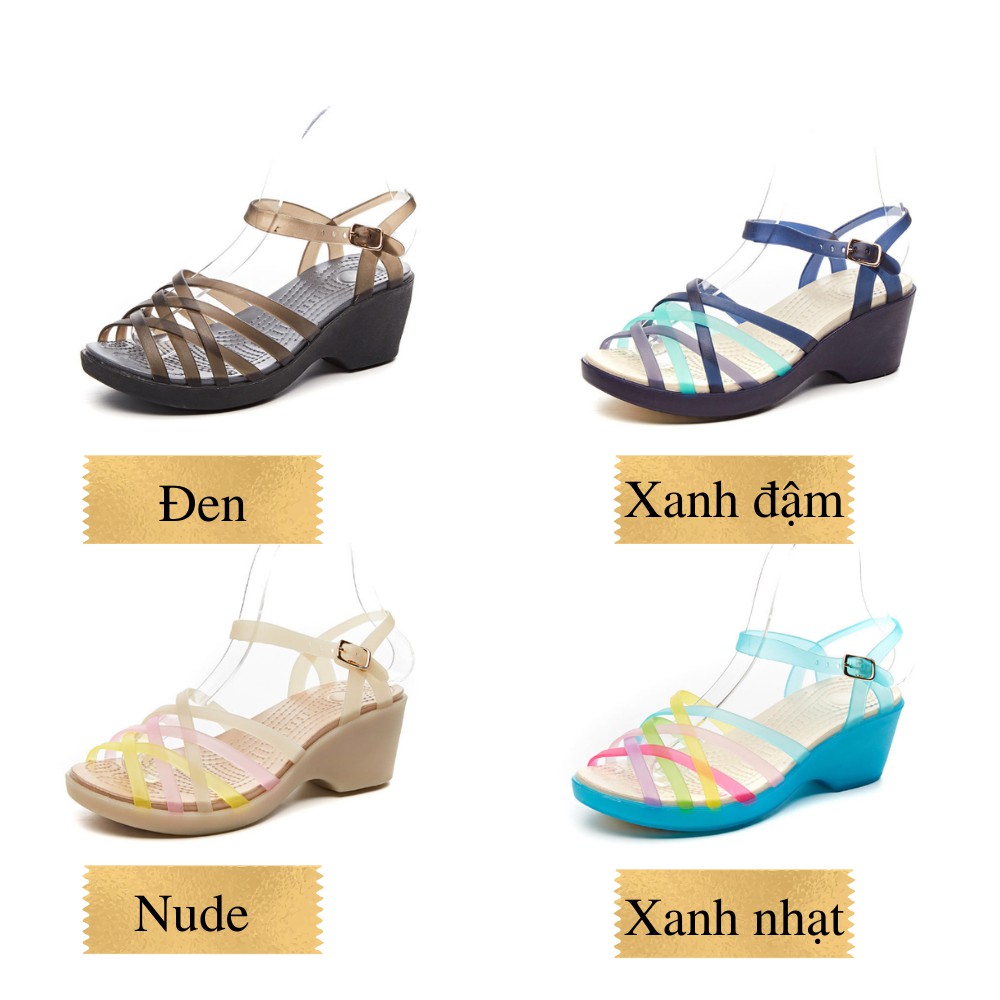 Sandal nhựa nữ đế vuông cao gót  6cm đi mưa không thấm nước hàng Quảng Châu
