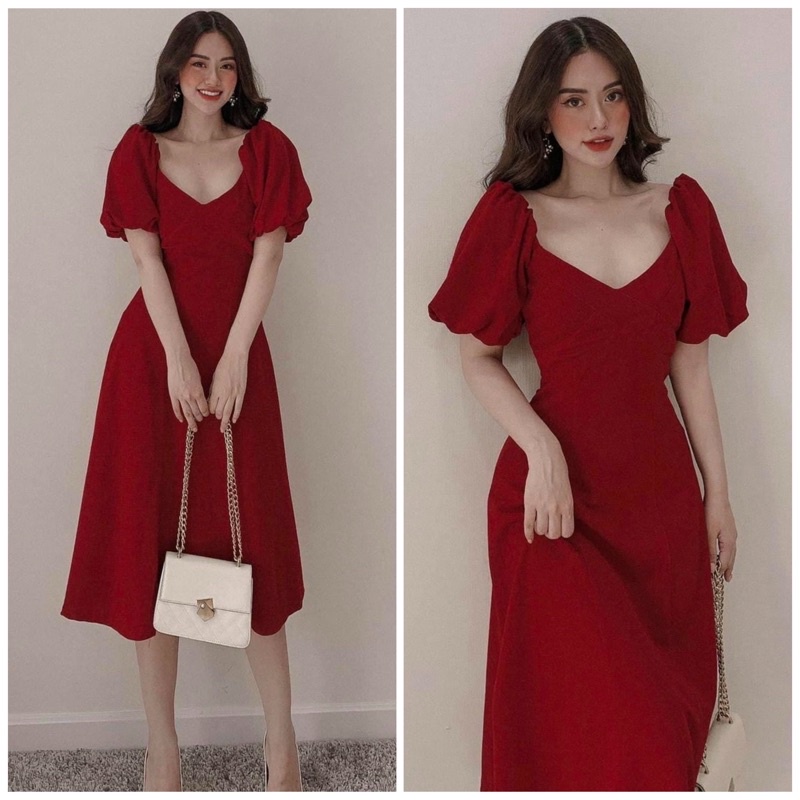 Đầm đỏ cổ V basic (kèm hình thật) | BigBuy360 - bigbuy360.vn