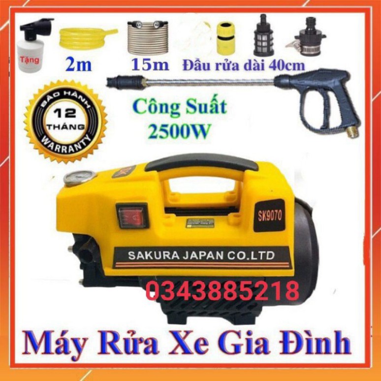 Máy rửa xe Sakura nhật bản dây 15m 2,5kw tặng cần nối súng dài