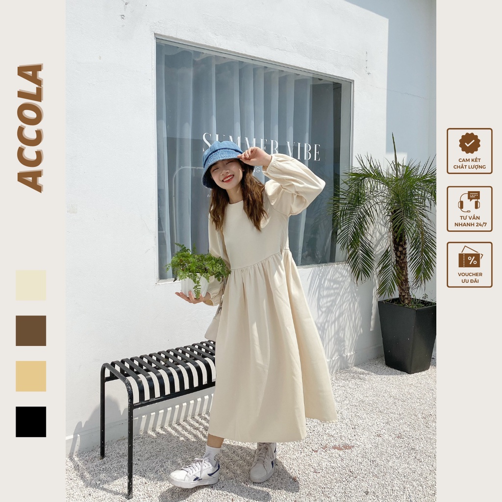 Đầm váy nữ cổ tròn chất liệu nhung tăm by Accola Made 1011