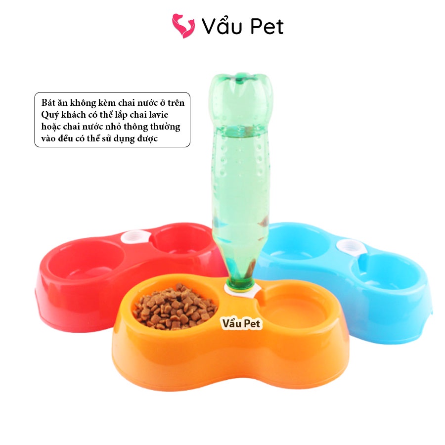 Bát ăn cho chó mèo 2 ngăn bằng nhựa - Bát đựng thức ăn, uống nước cho chó mèo Vẩu Pet Shop