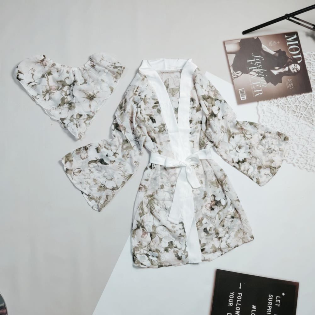 Áo Choàng Ngủ Voan Xuyên Thấu, Áo Choàng Ngủ Kimono Kèm Quần Gợi Cảm Quyến Rủ Cho Nữ. | BigBuy360 - bigbuy360.vn