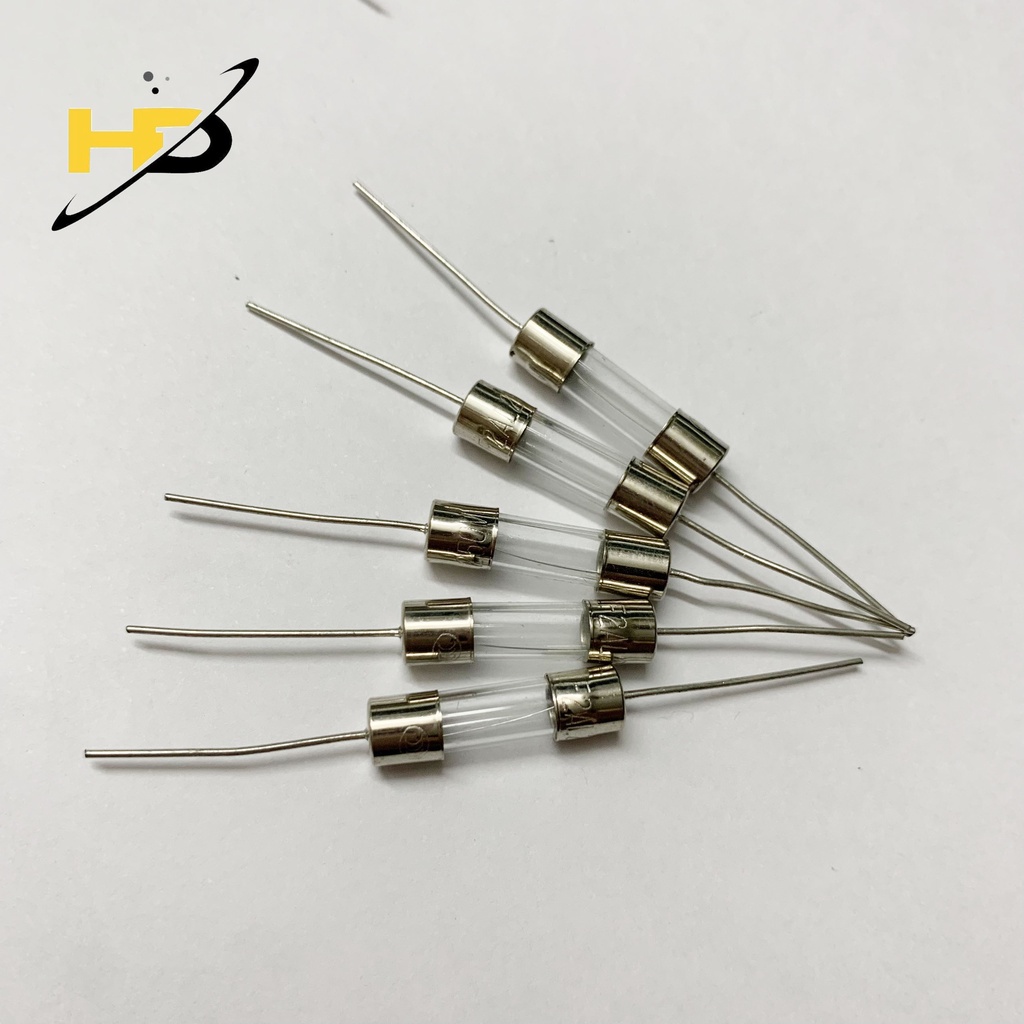 Gói 10 Cầu Chì Ống Thủy Tinh 2A 250V Loại Có Chân Hàn 5x20mm