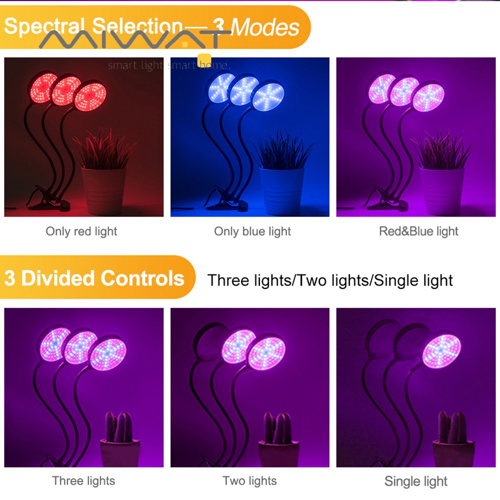 MIWAT Đèn LED USB Quang Phổ Đầy Đủ Đèn Sinh Trưởng Thực Vật DC5V Đèn Kẹp Để Bàn 15W 30W 45W 60W Đèn Thực Vật Cho Cây Hoa Hộp Nuôi Trồng