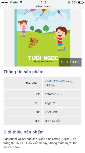 Vở ô ly  Tuổi Ngọc Hải Tiến 4ly