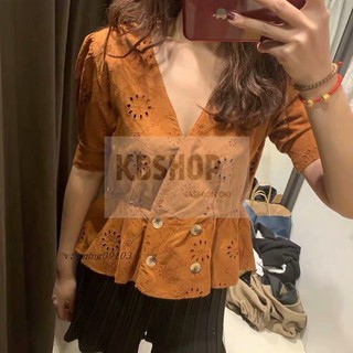 Áo Peplum cổ chữ V tay ngắn sang chảnh Hàn Quốc 2019