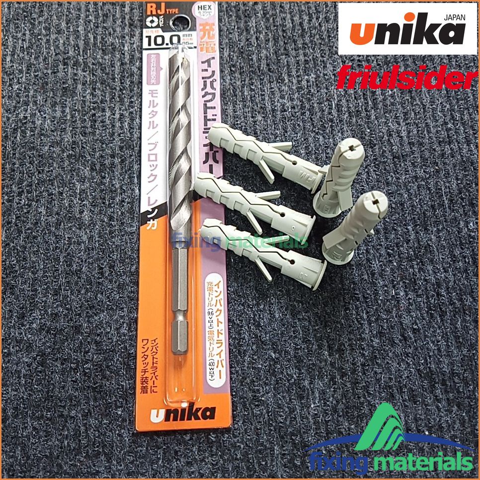 Mũi khoan lục giác UNIKA mã RJ 6-8-10: Mua 1 mũi tặng kèm 5 con tắc kê nhựa FRIULSIDER TU tương ứng
