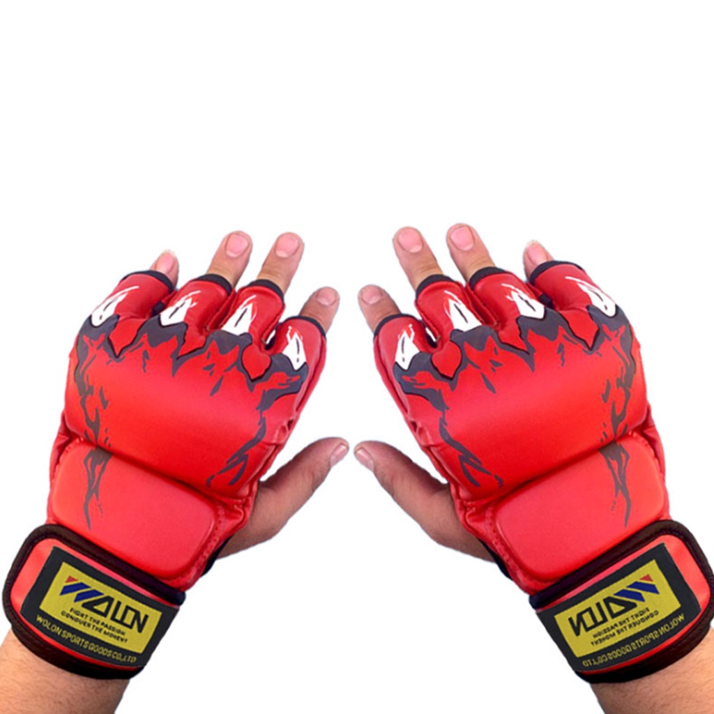 Găng Bao Tay MMA Wolon Hở Ngón Cao Cấp – Bộ Găng Tay Tập Đấm Bốc Muay Thái Bọc Da PU Hãng Amalife - 1 Đôi