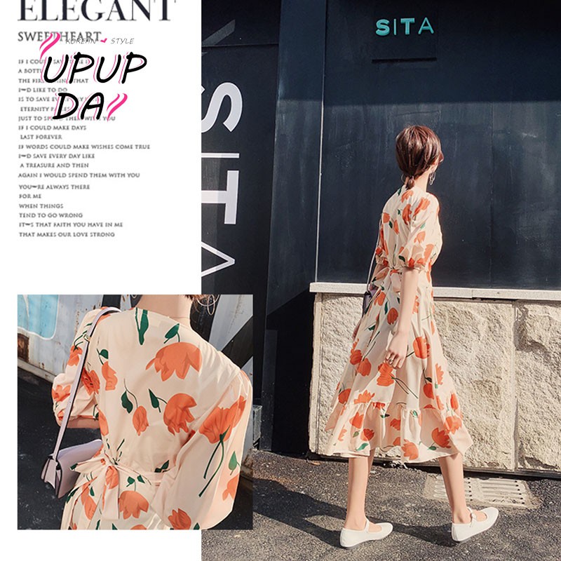 Đầm Chiffon Họa Tiết Hoa Cúc Nhỏ Size S-Xl