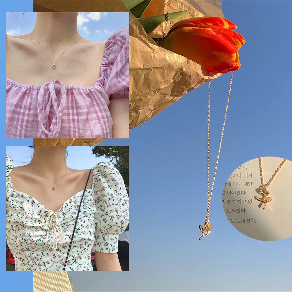 Vòng cổ mặt hình hoa hồng phong cách vintage thời trang