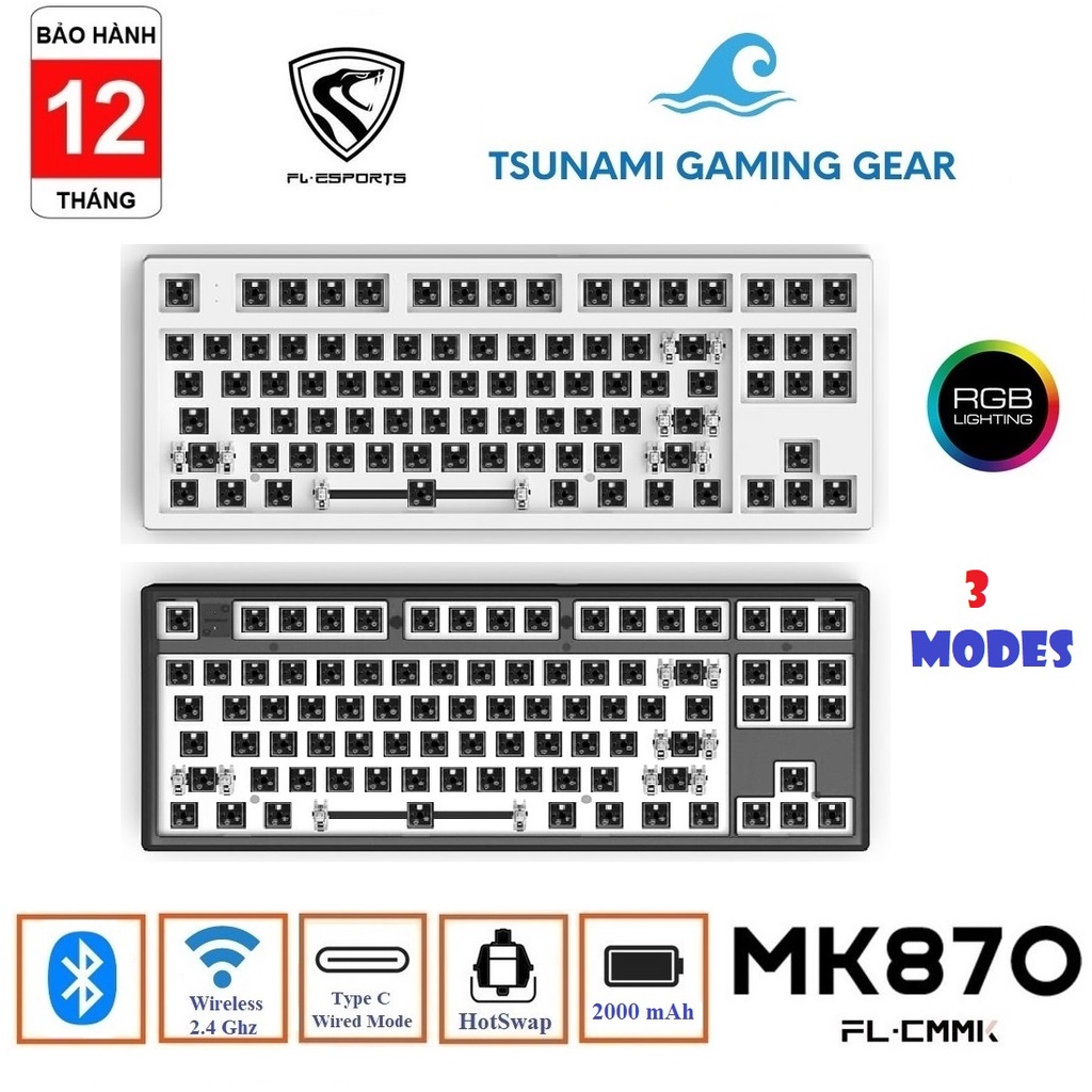 Bộ kit phím cơ FL-Esports MK870 3 MODE RGB/ Hotswap/ Wireless/ Bluetooth/ sẵn foam - BH 12 tháng