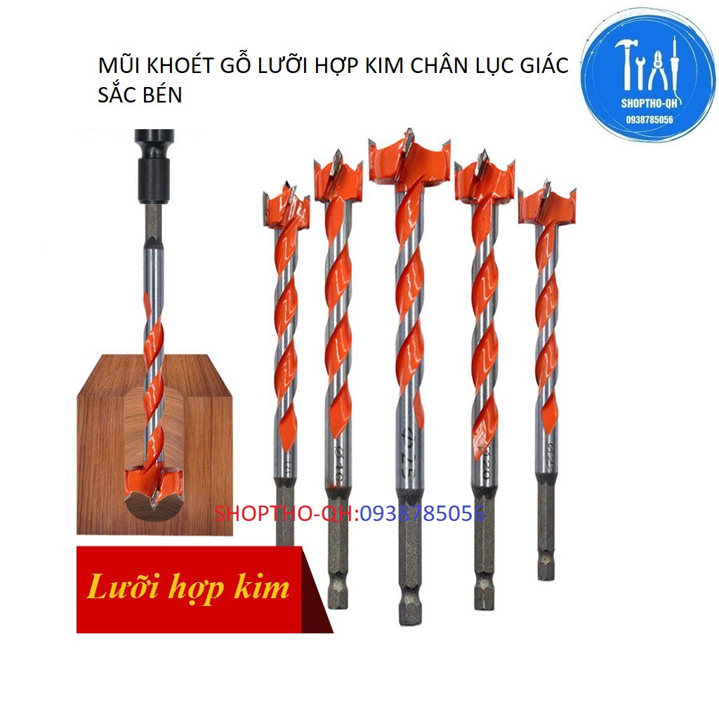 MŨI KHOÉT LỖ GỖ 16MM,18MM,20MM,22MM,25MM ĐUÔI LỤC GIÁC CAO CẤP.