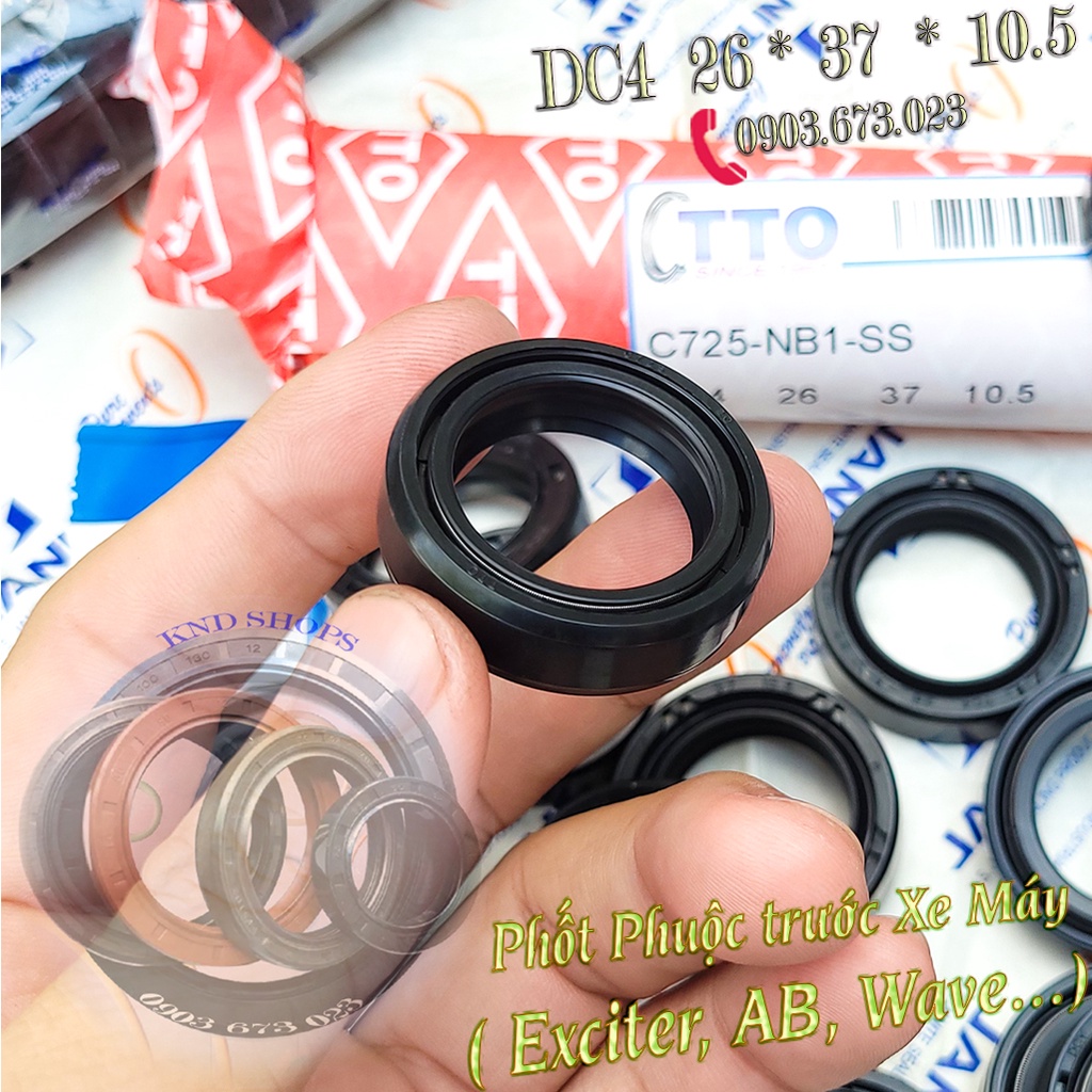 Phốt phuột nhớt giảm sóc trước TTO DC4 26*37*10.5 02 lò xo dùng Yamaha Nouvo, Sirius, NVX, Exiter, Mio,...