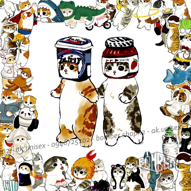 Combo Sticker chủ đề Mèo Cute  giấy decal trang trí