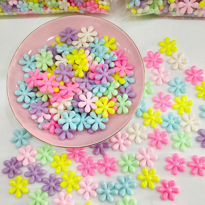 10 Hạt Nhựa Hình Bông Hoa 5x24mm Màu Pastel / Trong Suốt Làm Phụ Kiện