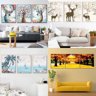 Combo 3 tranh phong cảnh tô màu theo số vải canvas trang trí nhà cửa khung kích thước 40x50 cm đầy đủ phụ kiện
