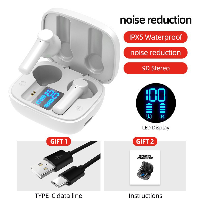 Tai nghe Bluetooth không dây Tws LB-8 / Bluetooth 5.0 / Ipx5 chống nước / Âm thanh nổi không dây Hi-Fi / Micrô cảm ứng