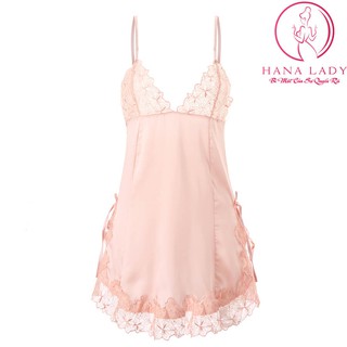 Váy ngủ lụa xẻ tà phối ren sexy VN341