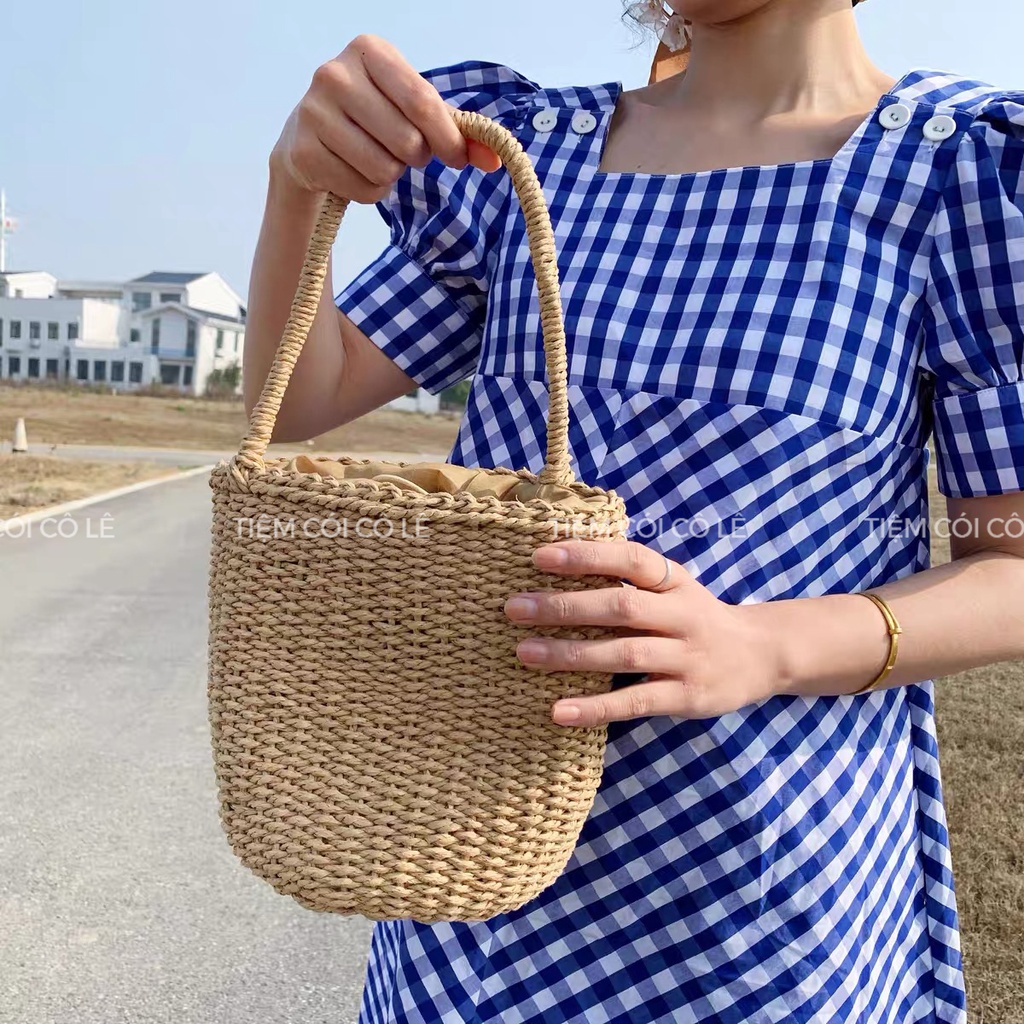 Túi cói dáng trụ mềm quai xách thời trang đi biển, chụp ảnh - Tiệm Cói Cô Lê