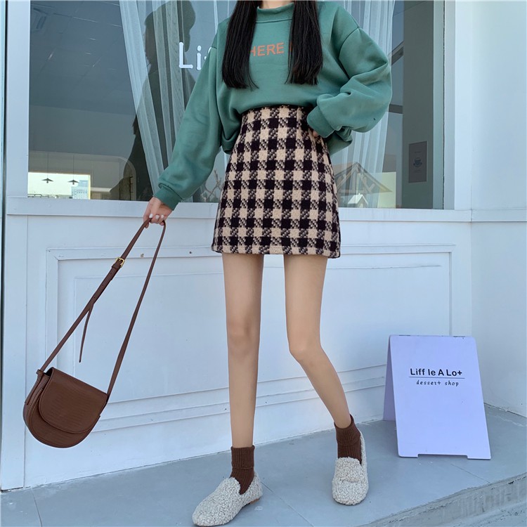 Chân váy len ngắn lưng cao họa tiết sọc caro thời trang xinh xắn dành cho nữ | BigBuy360 - bigbuy360.vn