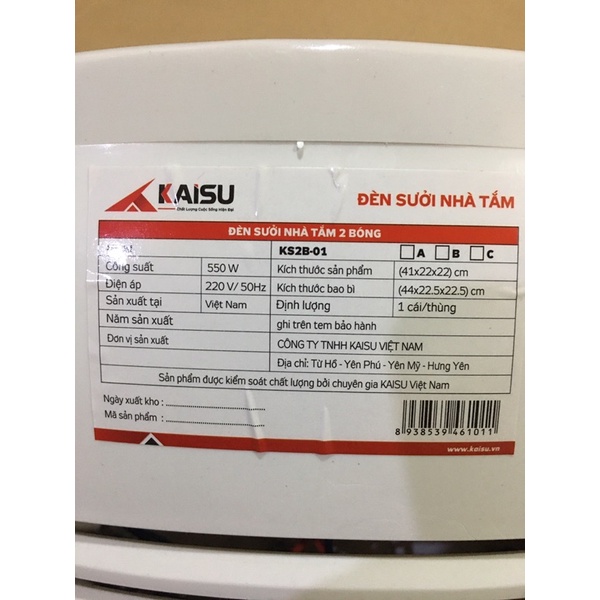 Đèn sưởi nhà tắm Kaisu chính hãng bảo hành 2 năm