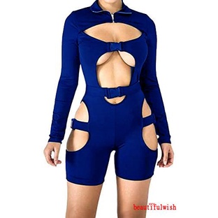 ✿Ct★Áo liền quần Tay Dài Cổ Bẻ Phối Khoá Kéo Màu Sắc Thanh Lịch | BigBuy360 - bigbuy360.vn