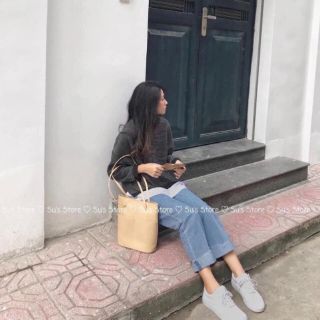 Quần jean suông cạp cao