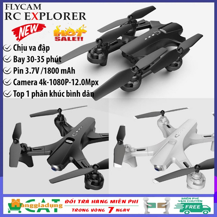Flycam mini RC Explorer, máy bay điều khiển từ xa camera 4K/1080P/12Mpx, chịu va đập, giữ độ cao