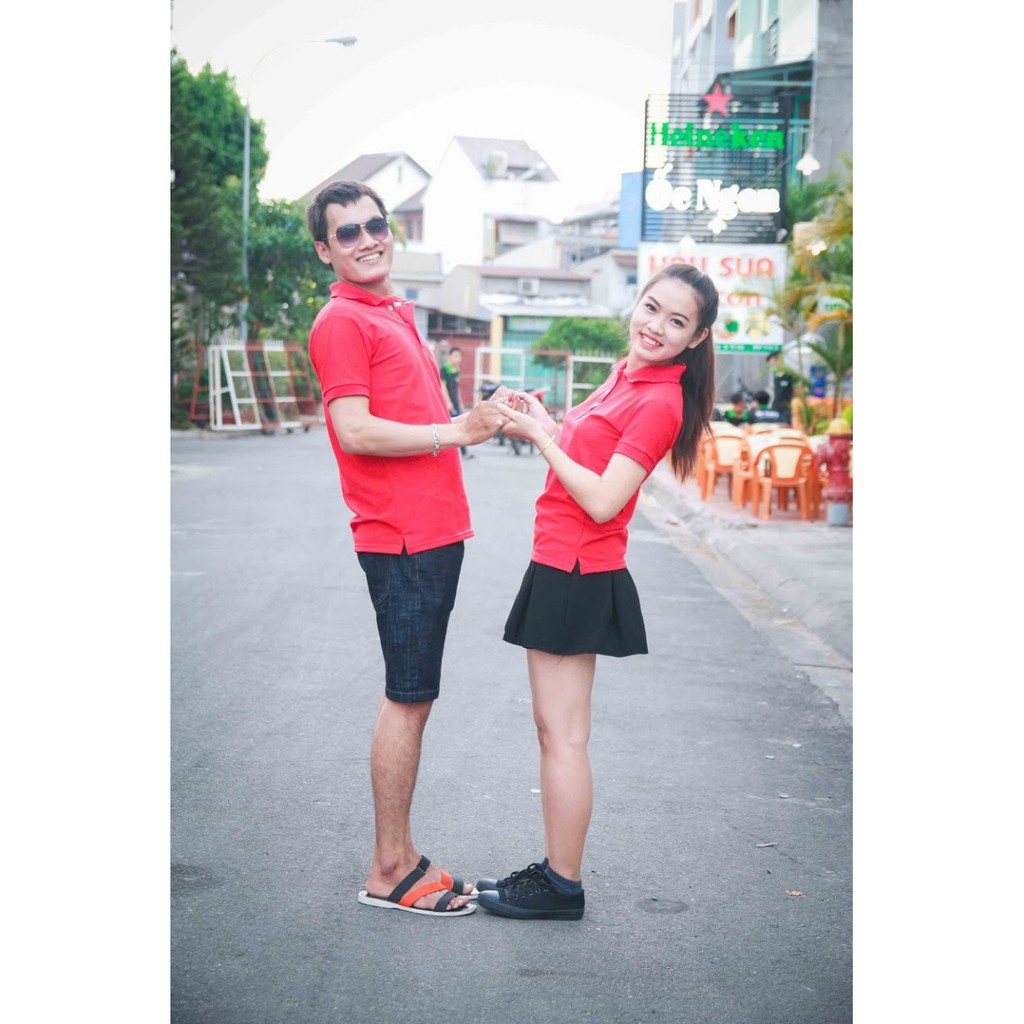 ÁO THUN PO LO MÀU ĐỎ NAM / NỮ CỘC TAY CỔ BẺ 8ĐĐU4