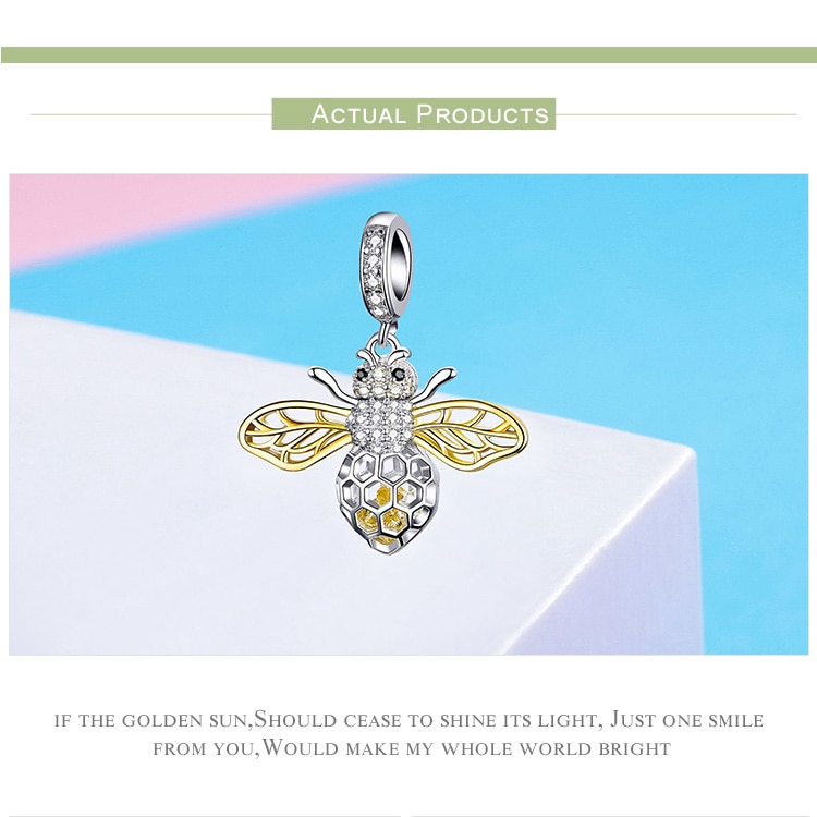 Mặt Trang Sức Bamoer SCC1125 Bằng Bạc S925 Hình Chú Ong Sang Trọng Làm Vòng Tay Và Dây Chuyền DIY