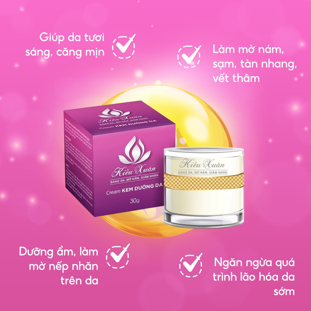 Kem Dưỡng Da KIỀU XUÂN Giúp Mờ Nám, Sáng Da, Mờ Nếp Nhăn Ngừa Lão Hoá  Cho Da Tươi Trẻ Hộp 30g