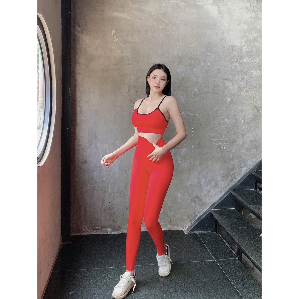 Đồ tập gym yoga thể thao nữ, set bộ dệt kim áo bra kèm mút quần dài chun mông tôn dáng cao cấp Bin Sports BD164