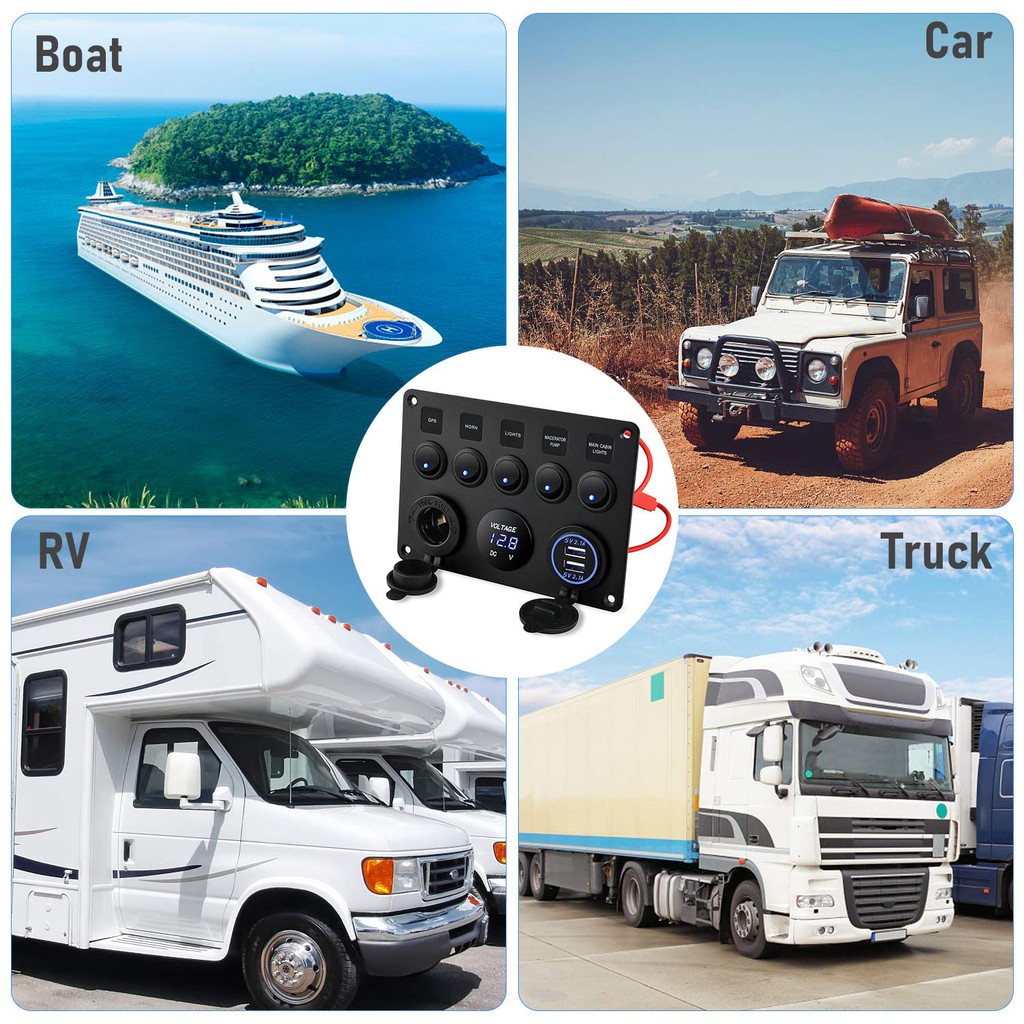 Bảng Công Tắc Đèn Led 5 Nút Chống Nước 12V Cho Tàu Thuyền Xe Hơi