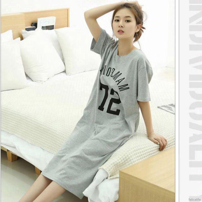 Đầm ngủ vải lụa hoạ tiết chấm bi in thiết kế dáng rộng thoải mái