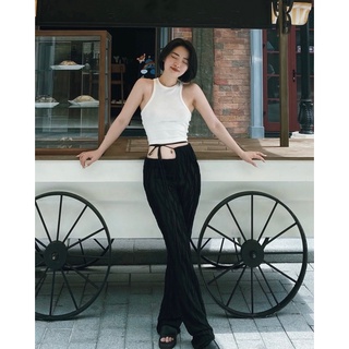 Tmrstudios - quần ống suông lưng lệch buộc dây kiểu cách - scratchy pants