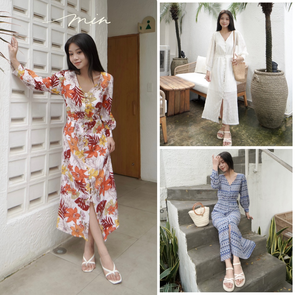 Đầm Du em Mịn 2 lớp, váy maxi tay dài nút bọc, đi biển, đi chơi bigsize hàng thiết kế