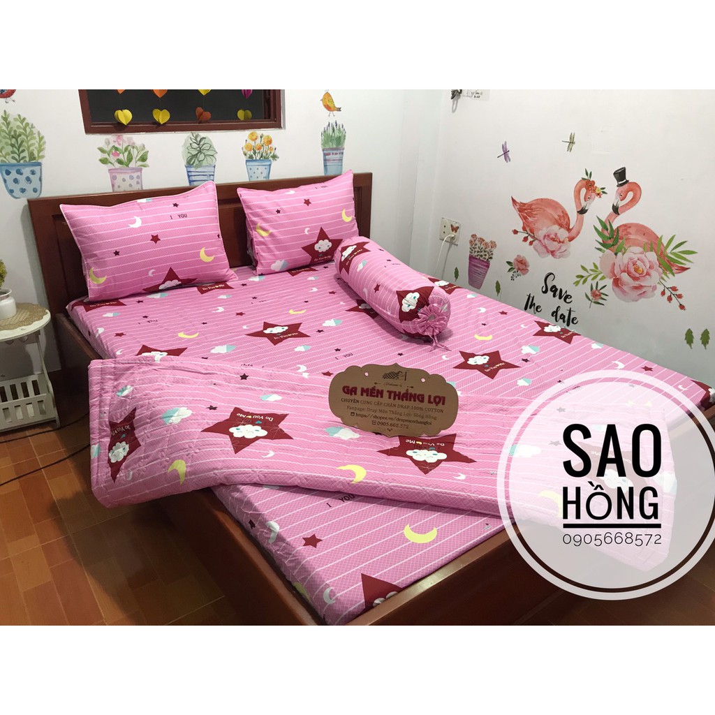 Bộ Drap Cotton Thắng Lợi {4 món} CHUẨN LOGO _ inbox chọn màu